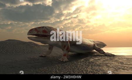 Prähistorisches Amphibienreptil Stockfoto