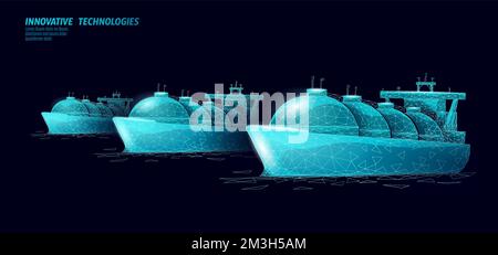Tankschiff verflüssigtes Symbol für den Transport von Gas. Technologie für industrielle Erdölraffinerien mit niedrigem Poly in 3D. Lieferung Benzinkraftstoff Ladung. Propan für Treibgastank Stock Vektor