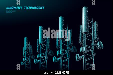 3d-Empfänger der Basisstation. Telecommunication Tower 5 g polygonalen Design global connection Informationen Sender. Die Funkantenne zellulären Vektor Stock Vektor