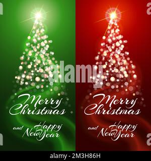 Weihnachtsbaum aus Yellow Sparks and Stars Glitter Special Light Effect. Funkelnde Staubpartikel Von Magic. Light Flare Spezialeffekt mit Strahlen von Ligh Stock Vektor