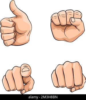 Ein Satz realistischer menschlicher Hände, die verschiedene Gesten und Signale zeigen. Schilder für Web, Poster oder Infografik auf weißem Hintergrund Stock Vektor