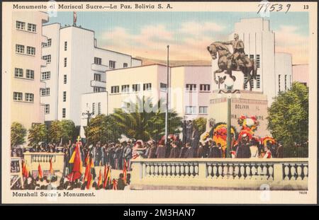 Monumento al Mariscal Sucre. La Paz, Bolivien, S.A. - Marshall Sucres Monument , Monuments & Memorial, Sucre, Antonio José de, 1795-1830, Tichnor Brothers Collection, Postkarten der Vereinigten Staaten Stockfoto