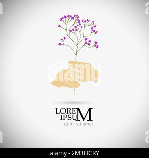 Hand hält Blume. Grußkarte. Vektorgrafik Stock Vektor