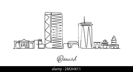 Eine durchgehende Linienzeichnung der Skyline von Oxnard, Kalifornien, USA Stock Vektor