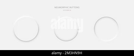 Runde Knöpfe im pneumorphen Stil auf weißem Hintergrund. Stock Vektor