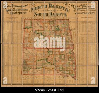 Die neue Karte der National Publishing Company für Eisenbahn, Post und Bezirk von North Dakota und South Dakota : mit einem vollständigen Verzeichnis aller Postämter und Bahnhöfe, die Einwohnern und Standorte, Eisenbahnen, North Dakota, Karten, Bahnhöfe, South Dakota, Karten, North Dakota, Karten, South Dakota, Karten Norman B. Leventhal Kartenzentrum Sammlung Stockfoto