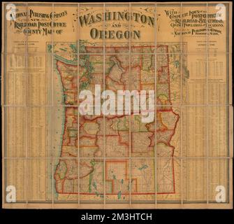 Die neue Bahn-, Post- und Bezirkskarte der National Publishing Company von Washington und Oregon : mit vollständigem Verzeichnis aller Postämter und Bahnhöfe, mit Einwohnern und Standorten , Washington State, Maps, Oregon, Maps Norman B. Leventhal Map Center Collection Stockfoto