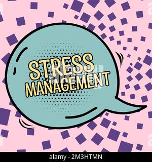 Inspiration mit dem Schild „Stress Management“. Konzeptionelle Fotoerziehung von Verhaltensweisen und Denkweisen, die Stress reduzieren Stockfoto