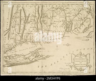 Eine neue und genaue Karte von Connecticut und Rhode Island, von den besten Behörden , Connecticut, Karten, frühe Arbeiten bis 1800, Rhode Island, Karten, frühe Arbeiten bis 1800 Norman B. Leventhal Map Center Collection Stockfoto