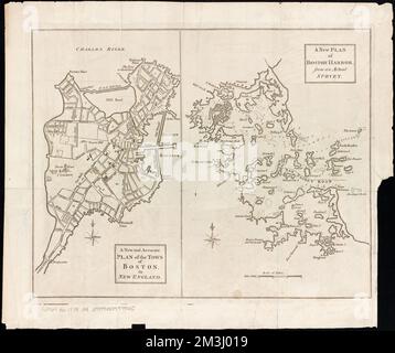 Ein neuer und präziser Plan der Stadt Boston in New England : Ein neuer Plan von Boston Harbor aus einer aktuellen Umfrage , Boston Mass., Karten, frühe Arbeiten bis 1800, Boston Harbor Mass., Karten, frühe Arbeiten bis 1800 Norman B. Leventhal Map Center Collection Stockfoto