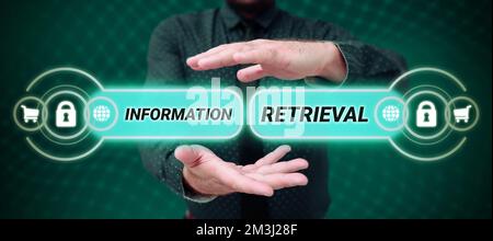 Textinformationen abrufen wird geschrieben. Geschäftsübersicht Ein Ort, an dem Daten gespeichert und abrufbar sind Stockfoto