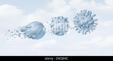 Kaltwettervirus und Wintervirusausbruch als Schneeball oder Schneeball in Form einer Coronavirus-Zelle wie Covid-19 oder die Grippe als Weihnachtsferiensee Stockfoto