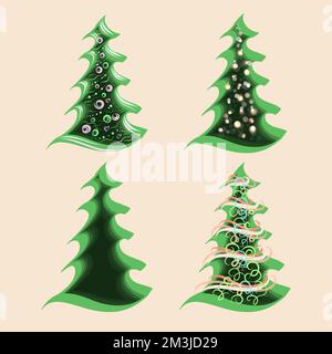 Set abstrakter Weihnachtsbäume für Grußkarten. „Elements of Green Magic Forest“, „Park“ oder „Garden for Children“-Buchdekoration. Feiertagsobjekte für t Stock Vektor