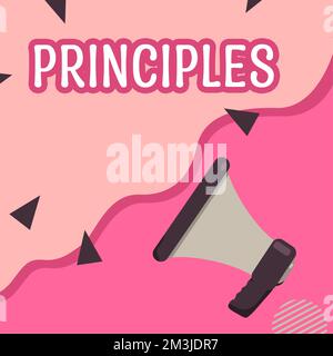 Schreiben und Anzeigen von Textsprinzipien. Die grundlegende Wahrheit der Geschäftsidee, die als Grundlage für ein Glaubenssystem dient Stockfoto