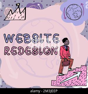 Text zur Neugestaltung der Inspirationswebsite. Geschäftsidee Modernisieren Sie Improver oder optimieren Sie das Erscheinungsbild Ihrer Website Stockfoto