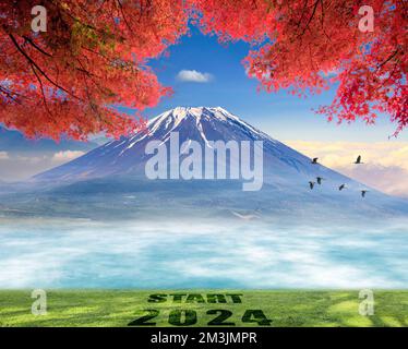 die 3D-Darstellung einer schönen Aussicht mit dem wunderschönen fuji-Berg Stockfoto