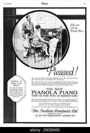 Werbung für das neue Pianola Piano 1930 Stockfoto