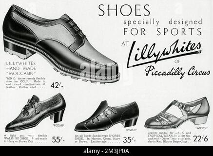 Anzeige für Lillywhites Sportschuhe für Herren und Damen 1937 Stockfoto