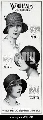 Werbespot für Woollands Cloche Hüte 1930 Stockfoto