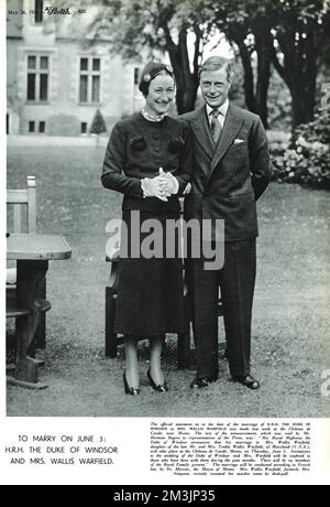 Offizielle Erklärung zum Tag der Heirat von H. R.H, dem Herzog von Windsor (ehemaliger König Edward VIII) nach seiner Abdankung im Dezember 1936, mit Frau Wallis Warfield für den 3.. Juni 1937. 1937 Stockfoto