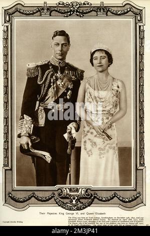 König George VI in Uniform der Admiral der Flotte (1895 – 1952) und Queen Elizabeth Gemahlin auch bekannt als Königin-Mutter (1900-2002) im Jahr der Krönung.     Datum: 1937 Stockfoto