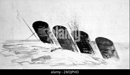 Skizze des Sinkens von Lusitania. Stockfoto