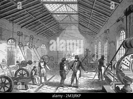 Montagewerkstatt am Grand Junction Railway Works 1849 Stockfoto