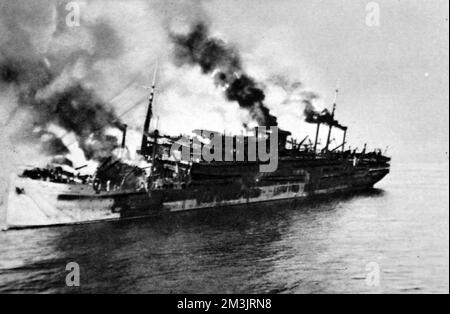 Der Georges Philippar, verbrannter französischer Liner Stockfoto