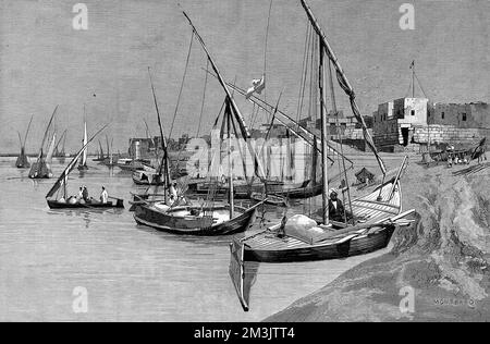 Lanteen-manipulierte Dhows, Luxor, Ägypten, 1884 Stockfoto