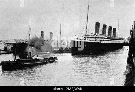 SS 'Olympic' verlässt Southampton, 1912 Stockfoto