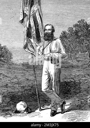 John McDouall Stuart (1815 - 1866), australischer Forscher, 1863 abgebildet. Stuart, geboren in Fife, Schottland, machte zwischen 1855 und 1862 sechs Expeditionen in das australische Innere und entdeckte dabei den Lake Eyre. 1863 Stockfoto