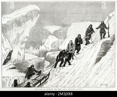 Schlittenschleppen, British Arctic Expedition, 1875-1876 Stockfoto