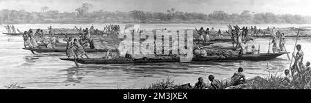 Tippoo Tib's Grand Canus auf dem Kongo-Fluss 1888 Stockfoto