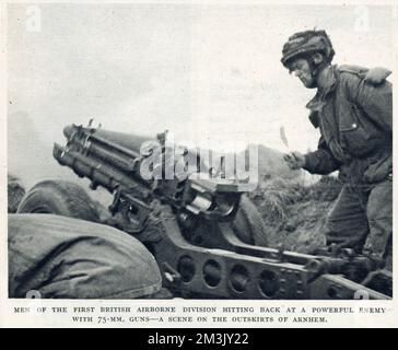 Britische erste Luftlandeeinheiten mit einer 75-mm-Kanone, Arnhem Stockfoto