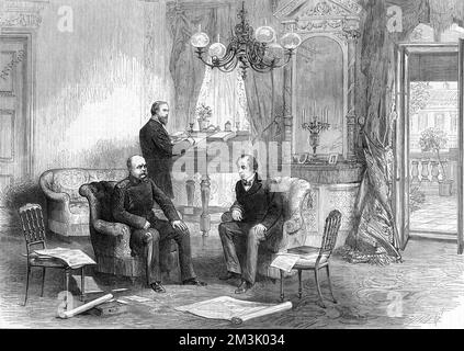 Bismarck und Disraeli im Kaiserhof Hotel, Berlin, 1881 Stockfoto