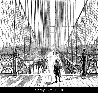 Die Brooklyn Bridge, New York, 1883. Stockfoto