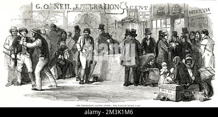 Emigration. Irische Emigration. Das Büro des Auswanderungsagenten Stockfoto