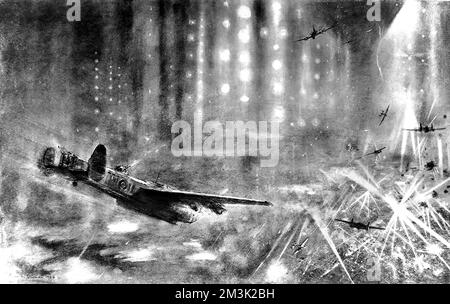 RAF 'Lancasters' über Berlin; 2. Weltkrieg, 1943. Stockfoto