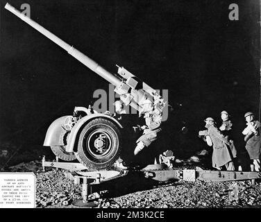 Britische 3,7-Zoll-Flugabwehrkanone; zweiter Weltkrieg, 1940. Stockfoto