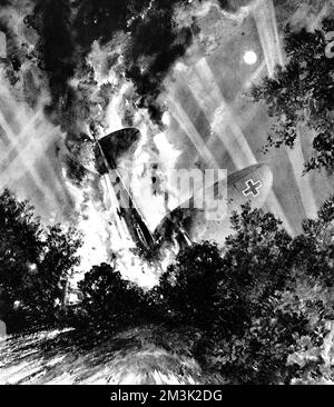 Der deutsche Heinkel-HE-111-Bomber stürzte am 18.. Juni 1940 in Essex ab. Dieser Bombenleger war an einem der großen Luftangriffe in London beteiligt und flog nach Hause, als er von der Flugabwehr abgeschossen wurde. 1940 Stockfoto