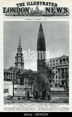 V-2-Rakete am Trafalgar Square, 1945 Stockfoto