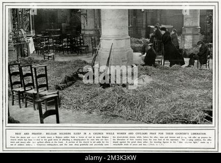 Belgische Soldaten schlafen in Kirche 1914 Stockfoto