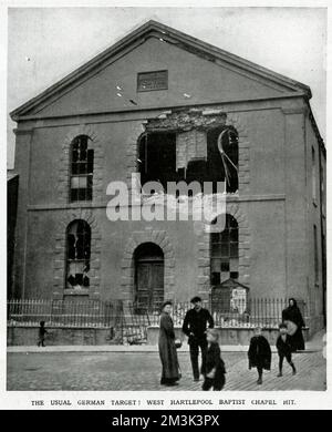 Baptistenkapelle, Hartlepool - Schäden durch deutschen Küstenangriff Stockfoto