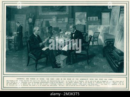 Winston Churchill und John Fisher bei der Arbeit Stockfoto