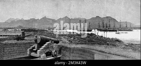 Deutsche Marineschiffe in Port Louis, Mauritius 1885 Stockfoto