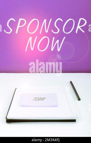 Text wird angezeigt Sponsor Now. Ein Wort über die Bezahlung oder Investition in ein Projekt ohne Rückerstattung Stockfoto