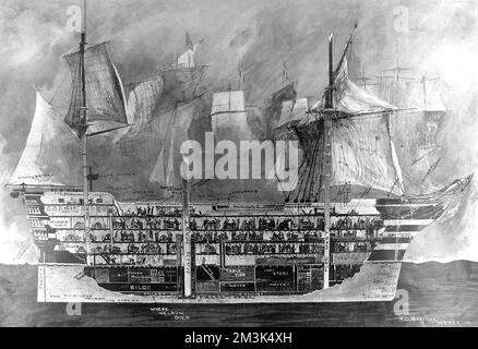 Innenraum von Nelsons Flaggschiff, H.M.S. Victory in Trafalgar Stockfoto