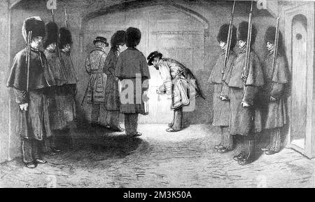 Die Zeremonie der Keys, Tower of London 1875 Stockfoto