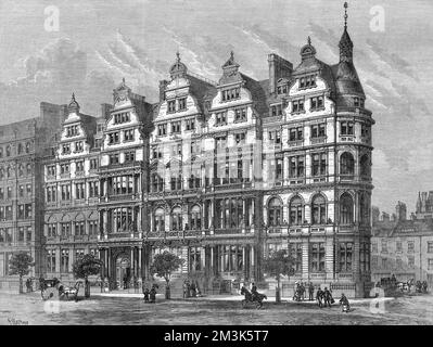 Außenansicht des Constitutional Club, Northumberland Avenue, Charing Cross, London. Dieses Gebäude wurde von R.W. entworfen Edis. 1885 Stockfoto