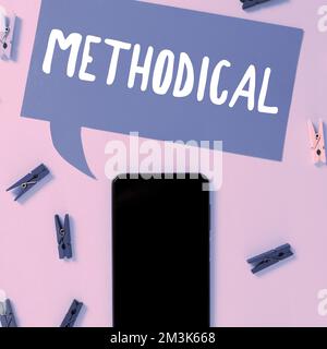 Textzeichen mit Methodiken, Internet Concept System of Methods, die in einer Studie oder Aktivität verwendet werden, zu befolgende Schritte Stockfoto